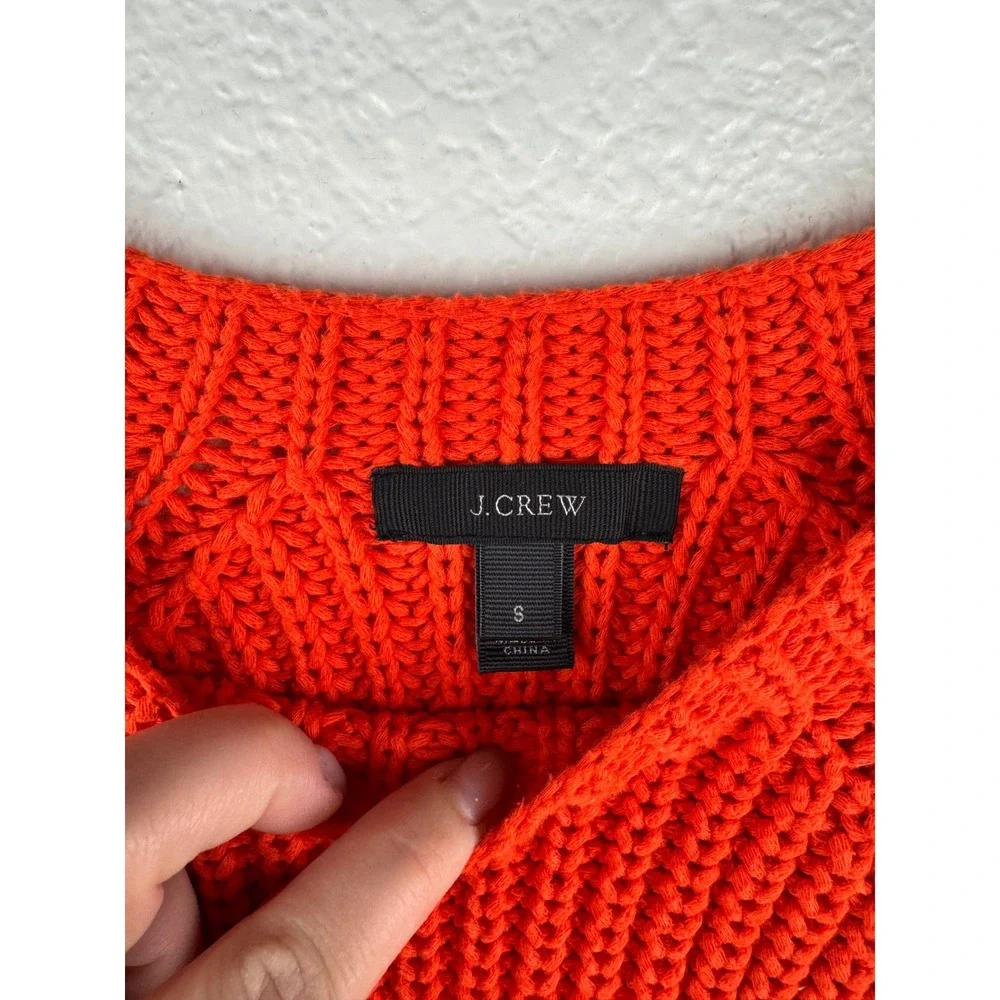 J Crew Bright Orange Ribbed Chunky Crew Neck Sweater Size‎ S Cozy Cottagecore